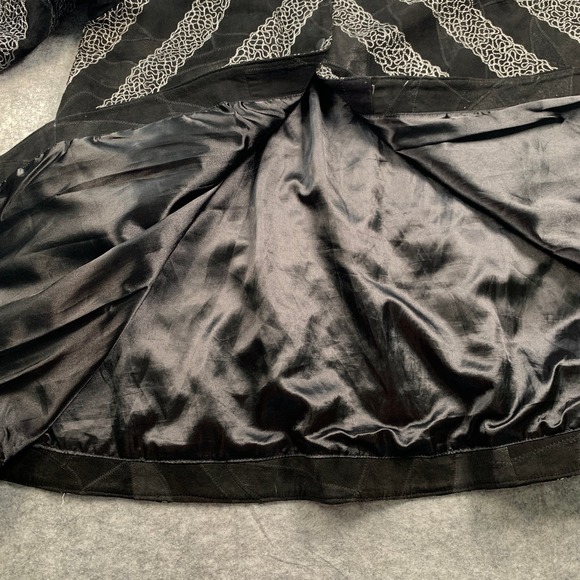 Leather Band‎ Collar Womens 1X Silver Embroidery Mid Length Coat - Picture 7 of 8